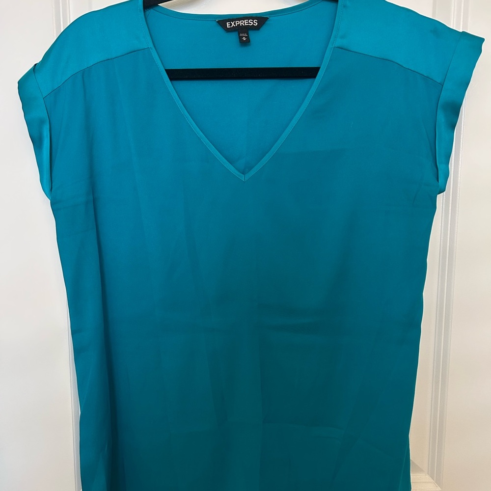 Express Women's Teal V-Neck Top Size Medium